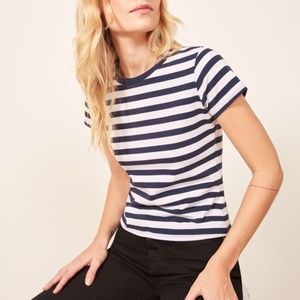 Reformation Navy Blue Striped Tee